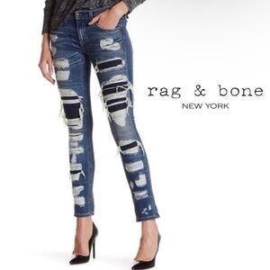 RAG & BONE Women's Dre Low Rise Skinny Distressed Destroyed Blue Jeans Size 29